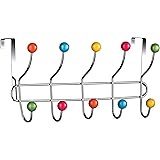 Premier Housewares Over Door Hooks Multi Color Plastic Over The Door Hanger / Hangers For Bedroom 10 Chrome Finish Hook Back 