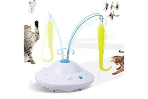 Pet Prime Interactive Cat Toys UFO Teaser for Indoor Cats Smart Auto Obstacle Avoidance Kitten Toy - 3 Play Modes 6 DIY Attachments - USB Rechargeable, Quiet Rolling