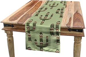 ABAKUHAUS Bieżnik na stół, meksykańska inspirowana florą, do jadalni, kuchni, prostokątny, dekoracyjny bieżnik, 40 x 180 cm, pistacjowa zieleń, karmelowy