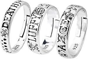 BJPERFMS Anillos One Piece, 3PCS Anillos Hombre Ajustable, One Piece Ring, Joyeria, Cosplay Anime Accesorios, Cumpleaños Regalo para Fans