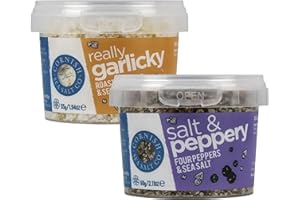 CORNISH SEA SALT CO Cornish Sea Salt - Bundle - Celtic Sea Salt & Peppery and Really Garlicky - Michelin Starred Chef Approved - Herbs, Spices & Seasonings - Spices for Cooking, Kitchen Accessories - 60g and 55g