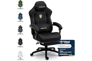 ‎DOWINX Dowinx Gaming Stuhl Ergonomisch mit Verstellbarem Massage-Lendenkissen, Mikrofaser-Velours, Dickes Sitzpolster, Ausziehbarer Fußstütze, Armlehnen Verstellbar, 160° Neigbar, Hellschwarz