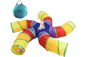 Homtone Tunel dla kota, 5-drożny, składany, z torbą do przechowywania, duży tunel dla kotów wewnątrz i na zewnątrz, kociąt, szczeniak, królik, świnka morska (tęczowy)