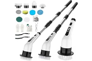 KIYICJK Brosse de nettoyage électrique sans fil avec 10 têtes de brosse remplaçables, manche long extensible pour salle de bain/cuisine