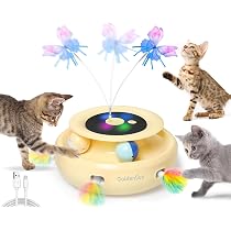 Potaroma Elektrisches Katzenspielzeug 3-in-1 – Mit Flatterndem Schmetterling & Feder, Wiederaufladbar