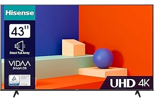 Hisense 43E6KT 108cm (43 Zoll) Fernseher, 4K UHD, Smart TV, HDR, Dolby Vision, Triple Tuner DVB-C/S/S2/T/T2, Frameless, WiFi, Bluetooth, Alexa Built-In, DTS Virtual X, Hotel Mode, Schwarz [2023]