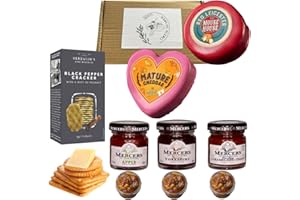 RUVO Cheese Hamper Gift for Women - Includes Mature Love Heart Truckle, Red Leicester Truckle, a Variety of Three Chutneys, and Tasty Crackers Inside Gift Hamper.