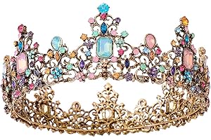 Moonight Wedding Crown for Bride Rhinestone Princess Tiara for Women Prom Queen Crown Pageant-Bridal Wedding Crown Handmade Hair Accessories Rose Gold Crown (Golden Crown Earring Necklace 3pcs)