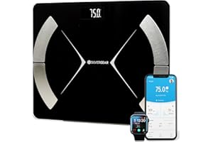 Silvergear® Báscula de Baño Digital | Báscula de Grasa Corporal y Muscular | Báscula Inteligente de Análisis Corporal Bluetooth con App | Mide IMC, Peso, Agua, Proteínas, Peso óseo, BMR | Neg