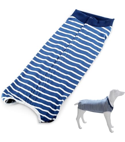 Tuta Post-Operatoria Per Cani - Pigiama Recupero Ferite Blu A Righe | Per Animali 9-15kg - Foto 2