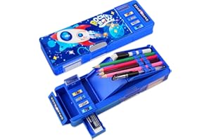 LilyBeauty Estuche multifunción desplegable para niñas y niños, bonita caja organizadora de bolígrafos de dibujos animados, papelería, sacapuntas, horario, pizarra blanca, suministros escolares, el