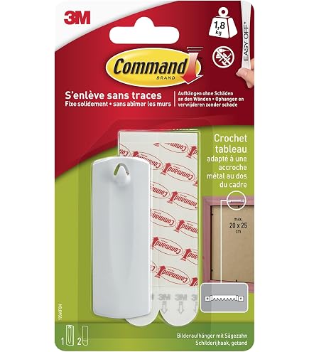 Command Bilderhaken Set – 10 Haken & 14 Streifen, Hält Je 1,8 Kg, Rückstandsfrei, Kein Bohren Nötig | 24-teilig