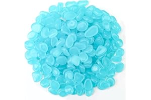 SOWBUD 200 PCS Blue Glowing in the Dark Pebbles, Mini Decorative Glow Rock Stones for Fish Tank, Luminous Cobblestones Powered by Light or Solar, Flower Pot Bed, Outdoor, Garden Lawn Yard, Walkway, Pathway