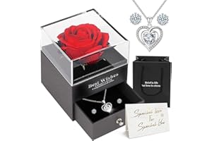 SOPALMY Geschenke für Mama, Handgefertigte konservierte Rosen mit Herz Halskette und Ohrringe, Ewige Rose Geschenke für Valentinstag Muttertag Hochzeit Thanksgiving Jahrestag Geburtstag, Geschenk für frau