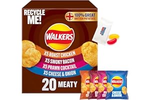 Walkers Meaty Variety Crisps 20X25g Multipack Of Walkers Meaty Variety Crisps Smoky Bacon Roast Chicken Prawn Cocktail Cheese & Onion Boxed Treatz