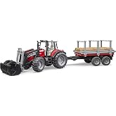bruder BR02046 Massey Ferguson 7480 Kep&ccedil;eli Trakt&ouml;r & K&uuml;t&uuml;k Taşıyan R&ouml;mork