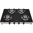 Elica Vetro Glass Top 4 Burner Auto Ignition Gas Stove (694 CT VETRO SS AI), Black