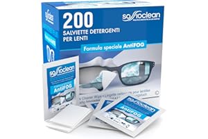 EUROCALI 200 Salviette Soffioclean per Pulizia Occhiali da Vista Lenti Ottiche Display Schermi Smartphone Monitor Salviettine Monouso Soluzione Alcolica Delicata Antiappannamento Rimuove Germi Grasso Impronte