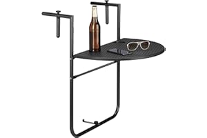 Relaxdays Table de balcon pliante pliable appoint table suspendue rabattable BASTIAN rotin hauteur réglable 63x60x84 cm, noir