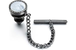 HAWSON Fermacravatta in madreperla con catena per uomo, fermacravatta nero gioielli da uomo con squisita scatola, normal, Ottone, Impostazione della banda