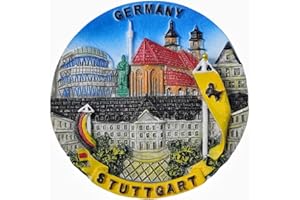 MUYU CRAFT Imán para nevera 3D Stuttgart Alemania, recuerdo de viaje, decoración de nevera, calcomanía magnética pintada a mano