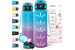Motswedi Borraccia 1 litro, a Prova di Perdite, Borraccia Palestra, senza BPA, Borracce con Cannuccia, Con 2 Tappi, Bottiglia Acqua, Borracce 1 litro, Per Scuola, Ufficio, Sport, Blu Viola