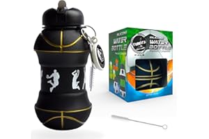 FUNKITZ BY ATOZ UK Gourde de sport pliable en silicone pour enfants - Étanche - Durable - Avec paille - Porte-clés - 550 ml - Noir et doré