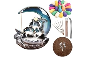 Severnier Bruciatore incenso a riflusso, Porta incenso cascata in ceramica, con coni di incenso a riflusso da 50 pezzi +bastoncini d'incenso 30, Fontana di fumo,per la decorazione domestica (Verde)