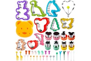 Ausstechformen Ausstecher Brot und Gemüse 45 Stück, Mgee Brot Ausstecher, Ausstecher mit Food Picks Obstgabeln, Dinosaurier Micky Einhorn