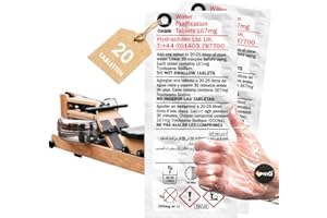 LevinQ 20x Chlortabletten geeignet für Rudergerät mit Wassertank,+ Handschuhe wie Waterrower, Skandika, Hammer, Vorteilspack, Gegen Algen, 2 Jahresbedarf, Puritabs Oasis Water Rower chlor Tabletten