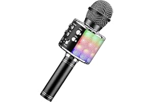 EEM FASHION Microfono Karaoke Bluetooth senza fili con luci a LED multicolore, Microfono portatile per macchina da karaoke portatile 4 in 1 per bambini adulti, per Android/iPhone/PC (Black)