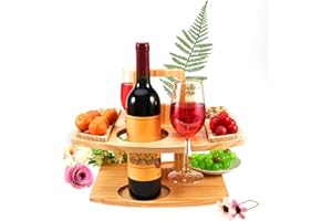 MVPACKEEY Outdoor-Wein-Picknick-Tisch, große klappbare tragbare Holz-Snack- und Käseschale, Fachschale mit Griff, Verstellbarer Weinglashalter für Konzerte im Park, Strand, Campin