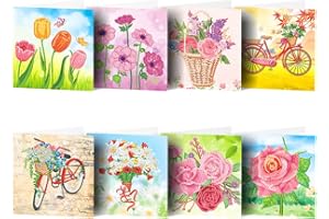 ZUHK DIY Diamond Painting Card 5D Diamond Painting Blank Art Cards with Envelopes fit for Birthday,Thanksgiving,Mother's Day,Christmas Card Gift (8 Pieces A)