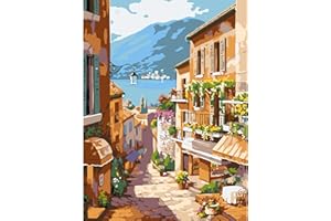 AIRDEA Colline Montagne Ville Rue Peinture par Numéros Adultes débutants, Acrylique Peinture Numero Adulte sur Toile, Kit de Peinture à l'huile sur Toile Bricolage avec pinceaux 30X40CM