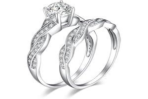 JewelryPalace 1.5ct Zircone Cubique Infini Bague Femme Argent 925 Plaqué Or Jaune Or Rose, Lot de Bague de Fiançailles Femme, Bagues Anniversaire Mariage Promise Couple Nuptiale Ensembles,Bijoux Femme