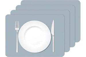 ‎MORROLS MORROLS Tischsets Abwaschbar, Tischset Leder 4er Set Lederoptik Kunstleder Wasserdicht Platzset für Zuhause Restaurant Speisetisch, 42x30cm, Blau Grau