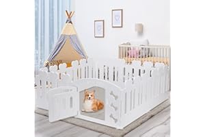 MAMIZO Recinto per Cani da Interno Esterno alto 60cm, Box per Cani 7+1 PCS Pannelli, Recinzione Gatti Pieghevole, Recinto Gatti in Plastica con Cancello, Incluse Ventose e Ancoraggi a Terra, Bianco