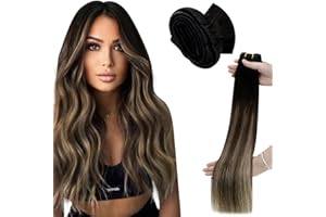 ‎LAAVOO LaaVoo Weave Echthaar Extensions Balayage Schwarz Echthaar Extensions zum Einnähen 45cm Tressen Echthaar Extensions Dunklbraun Balayage Hellblond 100g #1b/4/27