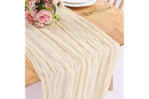 Kesfey 13FT Beige Cheesecloth Table Runner 90x400cm Long Boho Rustic Gauze Table Runners Cheese Cloth for Wedding Party Bridal Baby Shower Birthday Dinner Table Holiday Decorations
