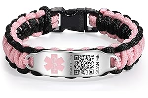 Theluckytag Bracelets médicaux pour homme et femme avec code QR - Bracelet d'identification médicale en nylon imperméable pour poignets jusqu'à 17,8 cm - Plus d'espace - Informations d'identification