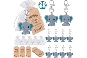 iZoeL 20 Sets Baby Shower Guest Gift,Baby Elephant Keychains 20 Organza Bags 20 Thank You Tags, Ideas Presents Party Favors Boy Girl Kid Birthday Party Supply