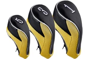 Andux Golf 460cc Driver Fairway Wood Club Head Covers with Zipper Closure Set of 3