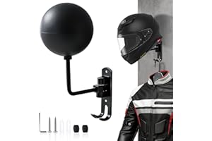 Griwuut Supporto per casco da moto a 180°, da parete, girevole, con 2 ganci, per cappelli rigidi, borse, cappotti, berretti