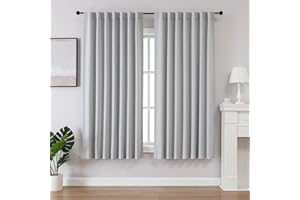 ‎JOYDECO Joydeco Schlaufen Verdeckten Vorhänge 2er Set,H 175 x B 140 Grauweiß Verdunkelung Blackout Blickdicht Kurze Polyester Vorhang Stangendurchzug Gardinen Schlafzimmer Wohnzimmer Curtains