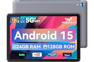 Hakaug Tablet 10 inch, Android 15 Tablet with Octa-Core, 24GB+128GB+1TB Expansion, Face ID, 5MP+8MP, Support Split-Screen, 1280x800 IPS, 5000mAh, 5G/2.4G WiFi 6, BT 5.3, Widevine L1 (Gray)