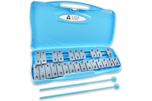 A-Star Xilofono soprano cromatico Glockenspiel a 25 note in custodia blu con tasti argentati e due fruste in plastica - 2 ottave da G5 a G7