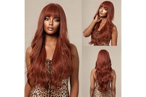 Allbell Lange Orange Perücke für Damen, natürliches Kunsthaar, Pony-Stirnband-Perücke, hitzebeständige Faser Party Cosplay tragen Perücken