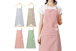 Orssmigs 4 Piezas Delantales de Cocina 72x65cm Delantal Cocina Mujer de Algodón y Lino,Ajustable Mandil Cocina Mujer, Mandiles de Cocina con 2 Bolsillos para Mujeres,Hombres,Cocina,Hornear,Pintura