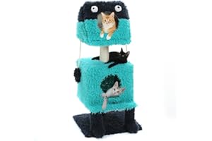 PETEPELA Casa para gatos de estilo monstruo con tronco rascador, 2 en 1 cueva para gatos cálidos, rascador con 2 cuevas acogedoras, divertida cueva para gatos con cama extraíble, cesta para gatos de