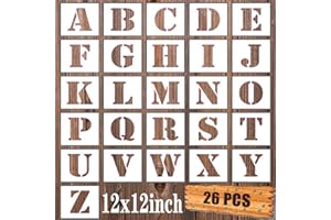 BTORER BTORER BTORER 12 Inch Letter Stencils Symbol Alphabet Craft Templates, 26Pcs Reusable Plastic Letter Decoration Art Templates Interlocking Stencil Kit for Wood, Wall, Fabric, Rock, Chalkboard, DIY Signage